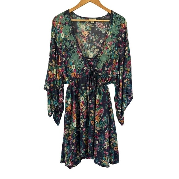 Sundance Dresses & Skirts - Sundance Azul Floral Dress M Modal Embroidered Kimono Slip Boho Vacation Beach